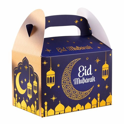 HEKU “Eid Mubarak” Geschenkfaltbox mit Tragegriff (15x10x10 cm) | Hochwertige Pappbox | Festliches Design I Hotfoil-Veredelung Ramadan