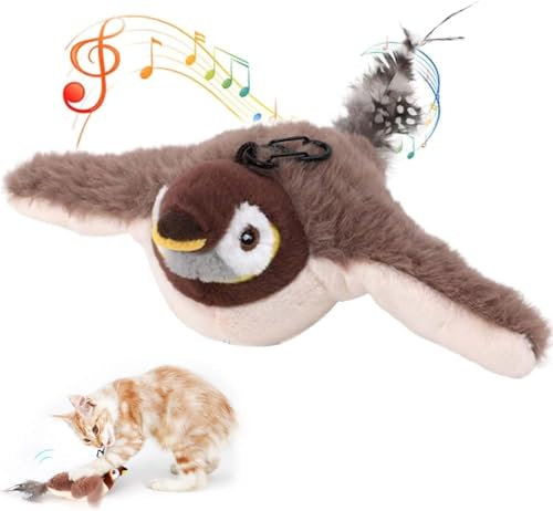 Byffoer Katzenspielzeug Vogel Spielzeug Katze, Interaktives Katzenspielzeug Selbstbeschäftigung, Elektrisches Vogelspielzeug für Katzen, Flapping Bird Cat Toy