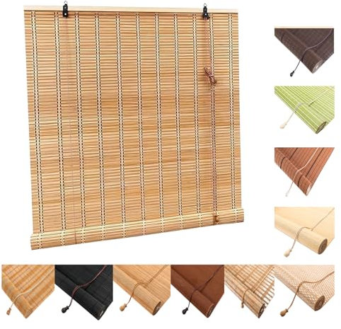 Anpassbar Bambusrollo Rollo Bambus Sichtschutz Innen Outdoor Aussen Retro Bambus Jalousien Handgewebt Bambusrollo Für Garten Balkon Fenster und Türen ohne Bohren Fenster Balkon Raffrollos mit Lifter