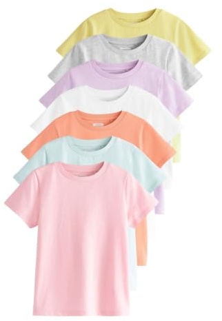 NEXT Mädchen Einfarbige T-Shirts in Pastelltönen, 7er-Pack