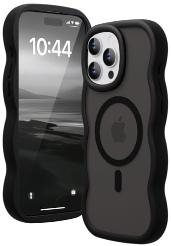 Amzfield Magnetic Case for iPhone 16 Pro Max, Wavy Translucent Matte, Black | Compatible with MagSafe Wavy Translucent Soft Silicone Shockproof Cute Matte for Girl Women Drop Protection Soft Touch Pretty