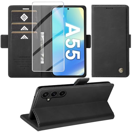 KOGENG Coque pour Samsung Galaxy A55 5G, Magnétique Housse en Cuir PU Premium Etui à Rabat, Pochette de Flip Portefeuille Antichoc Coque Protection Telephone pour Samsung A55 5G Case (Noir)