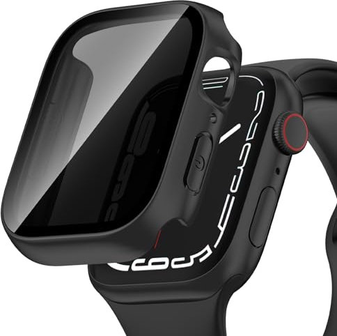 Kawoco Hülle für Apple Watch Series 11 (2025) Series 10 42mm Schutzhülle Anti Spy, Hard PC Wasserdichtes Schutzhülle Privatsphäre Hartglas Displayschutz für iWatch 42mm Schwarz