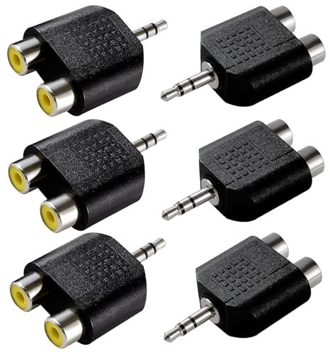 KUOQIY 6 Pezzi 3.5mm a RCA Splitter Adattatore, 3.5 mm Stereo Maschio a 2 RCA Femmina Jack Audio Adattatore Sdoppiatore, Nichelato