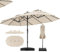 RELAX4LIFE Grand Parasol Double avec LED Solaire, Grand Parasol de Jardin Extérieur avec Pied, 48 Lumières, Manivelle, Base Croix, Sac de Sable, Protection Solaire, Montage Facile (Beige)