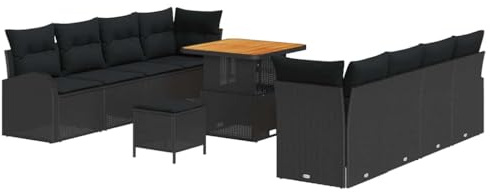 vidaXL Vier-Sitzer Garten-Sofa-Set mit Kissen, verstellbar, modular, wetterfest, handgewebt, schwarz, aus Poly-Rattan, robust, perfekte Gartensitzmöbel für Terrasse oder Lounge-Bereich