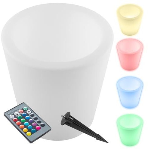 TecTake® Cilindro con Luces Led Exterior Jardin con 16 Colores RGB, Mando a Distancia, Estaca para Tierra, Maceteros Grandes Exterior, Decoracion Terraza - 38 x 38 x 40 cm