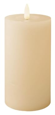 Lumineo LED Kerze mit Timer 7x15cm Wachs Creme | Flackernde Flamme Effekt, Echtwachskerze, Batteriebetrieben, Stumpenkerze Rustik, Warmweiß