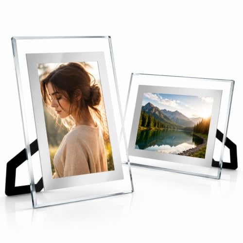 Lyhsens Bilderrahmen 10x15 Silber 2er Set, Glas Fotorahmen Tisch | Eleganter Glas Bilderrahmen im modernen Silberdesign – für Ihre schönsten Erinnerungen auf Tisch, Regal oder Kommode.
