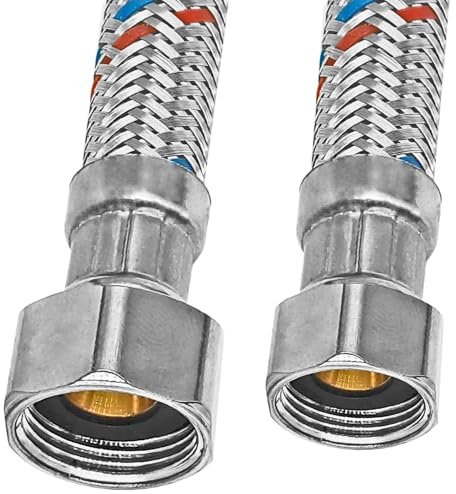 MegaHaustechnik Panzerschlauch Flexschlauch 3/8“ IG x 1/2 IG, Länge 300mm 30cm beidseitig Zoll Innengewinde Überwurfmutter mit Dichtung, Trinkwasser geeignet, Edelstahlgeflecht, Waschbecken