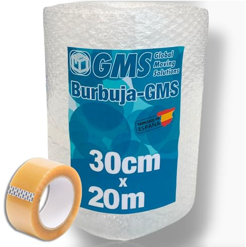 GMS - Rollo Burbuja 30cm x 20m + Precinto - Rollo Burbuja Mudanza - Rollo Burbuja Embalaje - Burbuja Mudanza, Envio y Embalaje - Papel Burbuja (30cm x 20m+Precinto)