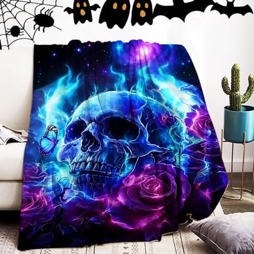 WZXGHE Halloween Decke 150x200,Weiche Flanell Kuscheldecke mit Totenkopf Motiv,für Sofadecke (Halloween-G, 150x200cm)