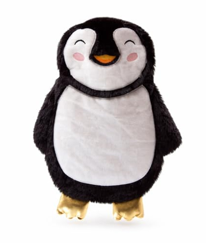 Cassandra Penguin Character Hot Water Bottle with Cover – Cute Plush Animal Design, Natural Rubber Bottle Included, Cosy Winter Warmer