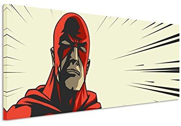 Panorama Fotoleinwand 120x40cm Superheld mit roter Maske im Comic Stil auf Leinwand exklusives Wandbild moderne Fotografie für ihre Wand in vielen Größen