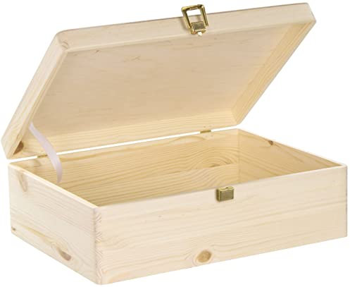 LAUBLUST Holzkiste mit Deckel & Schloss - 40x30x14cm, Natur - Aufbewahrungskiste | Erinnerungsbox, FSC® | Bastel- & Geschenkkiste