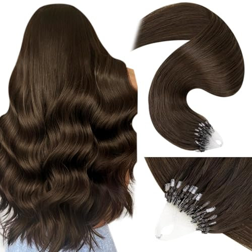 LaaVoo Microring Extensions Echthaar Braun 45cm Bondings Echthaar Extensions Microring Unsichtbar Dunkelbraun Micro Haarverlängerung Echthaar 50g/pack #4