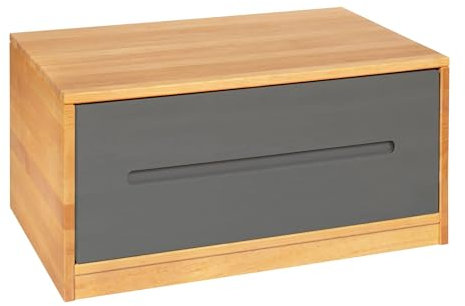 BioKinder Lina Sideboard Bettkasten Kommode mit Schublade aus Massivholz Erle und Kiefer 80 x 55 x 40 cm, Schublade grau lasiert