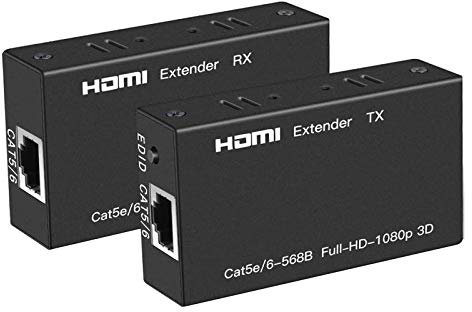Ozvavzk HDMI Extender 200ft HDMI zu RJ45 Ethernet über Cat5e/Cat6 Kabel Übertragung HDMI Lan Adapter HDMI Transmitter Repeater Unterstützt 1080P 3D HDCP EDID POC (benötigt nur TX-Strom)