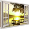 Wandbild XXL Fensterblick Deko Kunst Bilder Sonnenuntergang See Gelb 120x80 cm