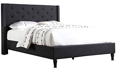Home Life Premiere Classics Kopfteil aus schwarzem Leinen, 129,5 cm hoch, Plattformbett mit Latten, Queensize-Bett – komplettes Bett 007