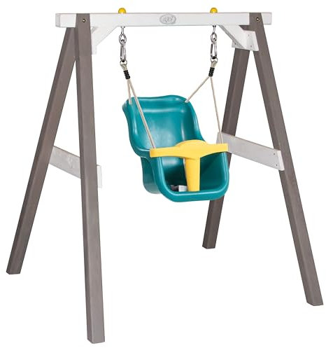 AXI Portique en Bois Gris / BLANC - Balançoire Bébé | Balançoire turquoise / JAUNE pour les enfants à partir de 9 mois | Balançoire pour l'extérieur / le jardin