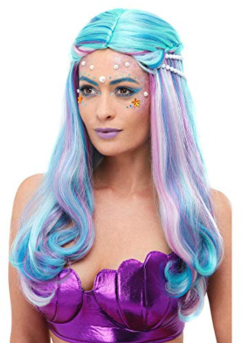 NET TOYS Hinreißende Meerjungfrau-Perücke mit Perlen, Zauberhafte Damen Cosplay Langhaarperücke, Mottoparty & Kostümfest, Einheitsgröße, Kunsthaar