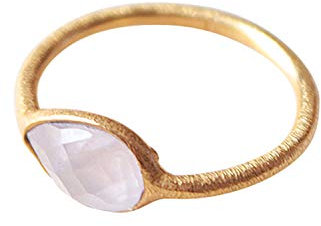 Vurmashop Bague à quartz rose en or 18 carats pour femme avec pierre semi-précieuse rose