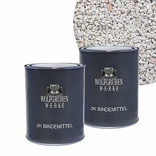 WO-WE Steinteppich SET 25kg Naturstein Marmorkies + 1,5kg Epoxidharz Bindemittel | Cremeweiss 4-8mm