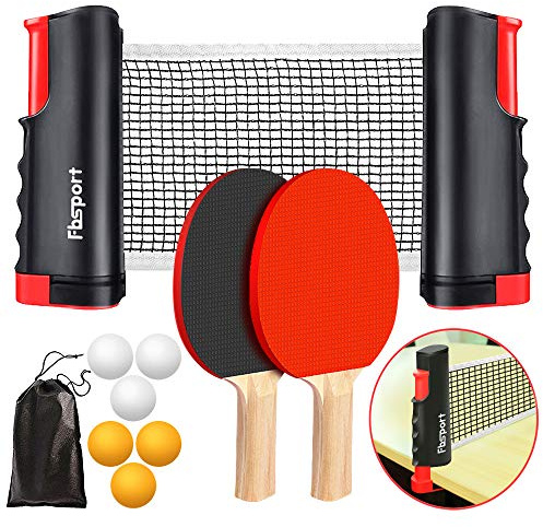 FBSPORT Ping Pong Paddle Set, Portable Table Tennis Set with Retractable Net,Rackets,Balls and Carry Bag for Indoor/Outdoor Games