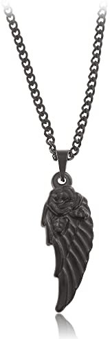 Made by Nami Herren Halskette mit Anhänger - 60 cm Herren Gun-Metal Kette aus Edel-Stahl - Coole Flügel-Kette - Handmade Glieder-Kette - Männer-Kette - Geschenk Geburtstag für Ihn (Schwarz Flügel)