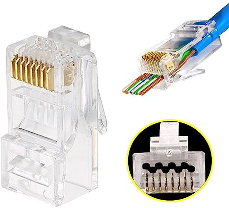 PETECHTOOL Lot de 50 connecteurs RJ45 Cat6 Cat6a 23AWG Plaqués or 8P8C Ethernet Modulaire Plug UTP pour câbles solides non blindés et câbles standard