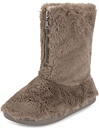 Polar Womens Memory Foam Zipper Faux Fur Covered Rubber Sole Indoor Outdoor Cosy Luxury Boot Slippers