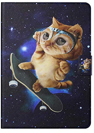 Funda para Huawei MatePad T10S T10 2020 Tablet Ligero Cuero de PU Lindo Antideslizante Soporte Flip Wallet Cover con Huawei MatePad T 10S / T 10 Tarjetero (Skateboard Cat)