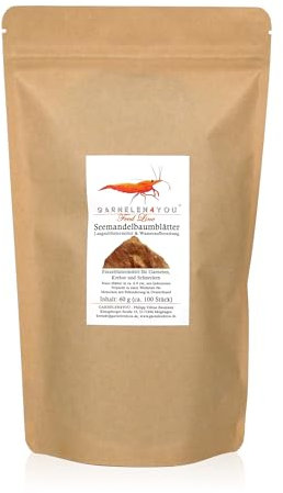 GARNELEN4YOU® Seemandelbaumblätter | Catappa | Premium Langzeitfuttermittel & Wasseraufbereitung | klimaneutrale Verpackung | Garnelen, Krebse, Schnecken (6-9 cm, 100, stück)