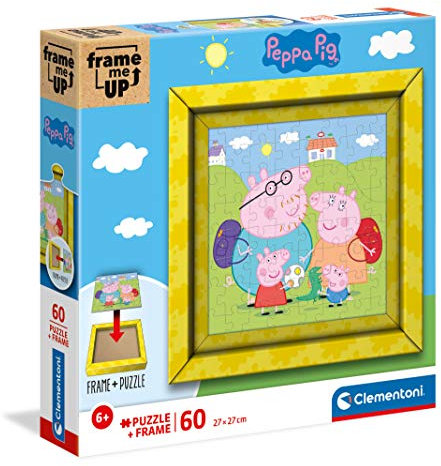 Clementoni 38809 Frame me up Peppa Pig – Puzzle 60 Teile ab 4 Jahren, buntes Kinderpuzzle inkl. Rahmen aus Karton, zum Aufhängen ohne Kleber, Geschicklichkeitsspiel für Kinder
