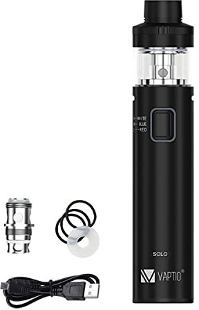Vaptio SOLO2 Vape kit de inicio con 3000mAh Batería 4,0ml Atomizador Bobina de Malla Vaporizador de Cigarrillo electrónico recargable No E Liquid No Nicotine (Negro)