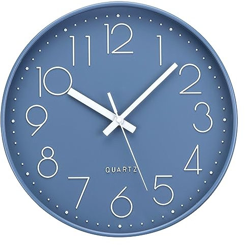 ACCSHINE Wanduhr Ohne TickgeräUsche Lautlos Modern 30cm Quarz Groß Batterie Betriebene Wanduhr Einfach zu Lesen für Zimmer Zuhause KüChe Schlafzimmer Büro Schule (Blau)