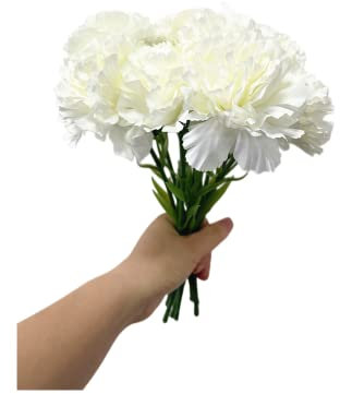 Rikyo 27,9 cm Blumensträuße Nelkenköpfe 10 Stängeln, Mini-Nelke, Seidenblätter,künstliche Blumen Immer Pflanzen, für Restaurant,Tischdekoration,Heim-Party und Hochzeitsdekoration (weiß)