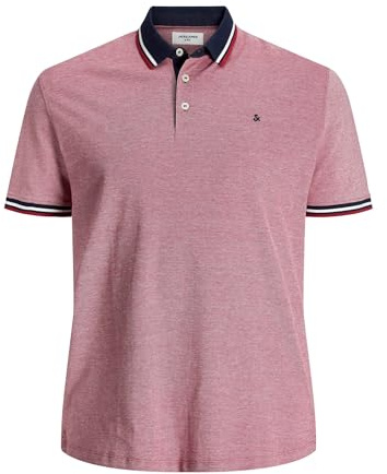Jack & Jones Herren + Fit Polo Shirt JJEPAULOS Uni Sommer Hemd Kurz Arm Pique Cotton Big Size, Farben:Rot, Größe:5XL