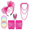 JZK Ensemble d'accessoires de fête costumée des années 80, boucles d'oreilles bandeau en dentelle, gants en résille, bracelet collier pour femme et fille (rose rouge)