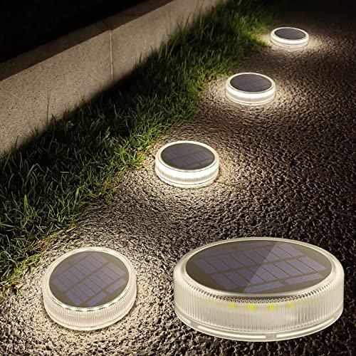 Lacasa Solar Bodenleuchten Aussen, LED Solarlampen für Außen Garten und Terrasse Deko Weg Treppenbeleuchtung Solarleuchten Wasserfest, 4000K Hellweiß, Rund, 4 Stück