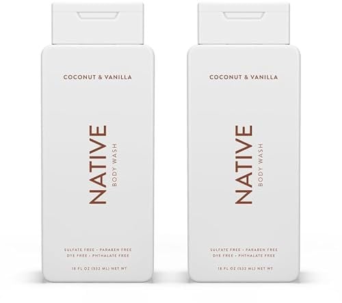 Native Duschgel für Frauen & Männer - ohne künstliche Duftstoffe oder Mineralöle - Seife mit Kokosnuss- & Vanille-Duft - sanfte Reinigung mit pflanzlichen Inhaltsstoffen - 2 x 532 ml