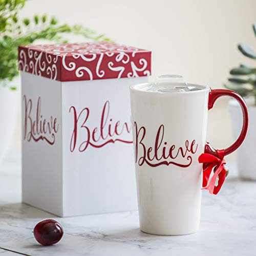Topadorn Christmas Ceramic Mugs Coffee Cup Porcelain with Matching Gift Box Coffee Mug with Handle,17oz.Believe