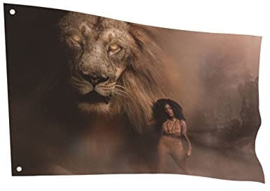 OTRAHCSD Flaggen, afrikanische Frauen mit Löwen, Tier-Gartenflaggen, dekorative Flagge für Heimdekoration, 60 x 90 cm