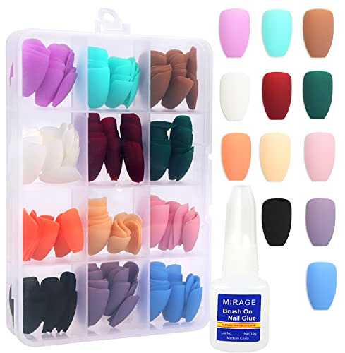 288 Pcs Uñas Postizas Medianas con Pegamento,Uñas Postizas de Niñas, Uñas de Falsas Artificiales de Uñas Francesas (12 Colores)