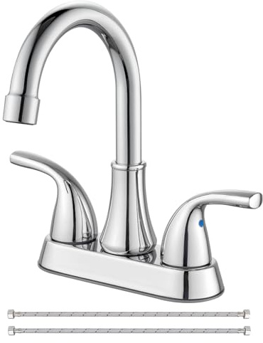 Cinwiny Waschbeckenarmatur, 10,2 cm, 2 Griffe, Badezimmer-Wasserhahn, 360° schwenkbarer Auslauf, Deckmontage, Waschtischarmatur mit Wasserzulaufschläuchen, poliertes Chrom, ohne Abfluss