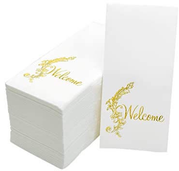 MORGIANA 100 Stück Einweg Servietten Stoffähnliche Hochwertige Servietten Stoffähnlich Gold und Weiß Servietten für Hochzeit Weihnachten(40 * 30 CM)