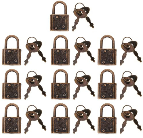 Operitacx Lot de 10 cadenas vintage pour boîte à bijoux avec clés, mini cadenas antiques, cadenas à bagages, cadenas à clé pour valise, voyage, casiers