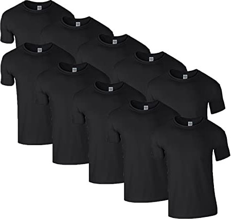 HLKauf 10 Gildan T-Shirts Softstyle Rundhals Ausschnitt M L XL XXL 3XL 4XL 5XL Shirt Herren Baumwolle & GRATIS Block (10x Schwarz & 1 HLKauf Block, 3XL)