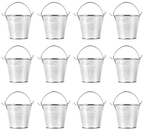 Cabilock 12pcs drum tinplate pails Mini Metal Buckets snack holder pail bucket french fries Mini Tinplate s beach garden planter ice cream child Barrel wedding